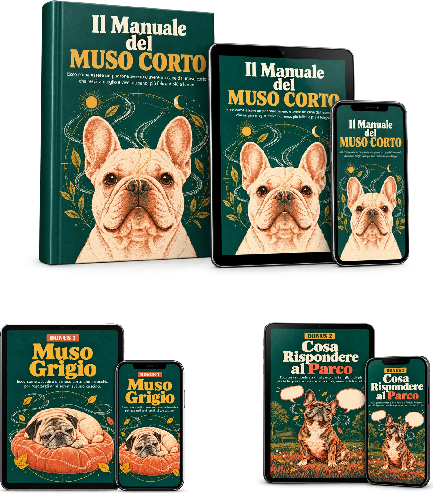 Il Manuale del Muso Corto sul tablet, con i due bonus Muso Grigio e Cosa Rispondere al Parco